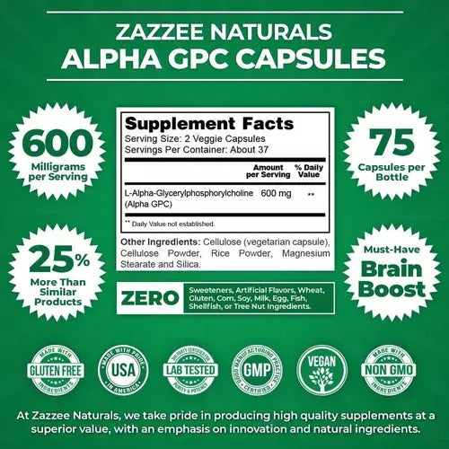 Alpha-GPC, 75 cápsulas, 600 mg por porción