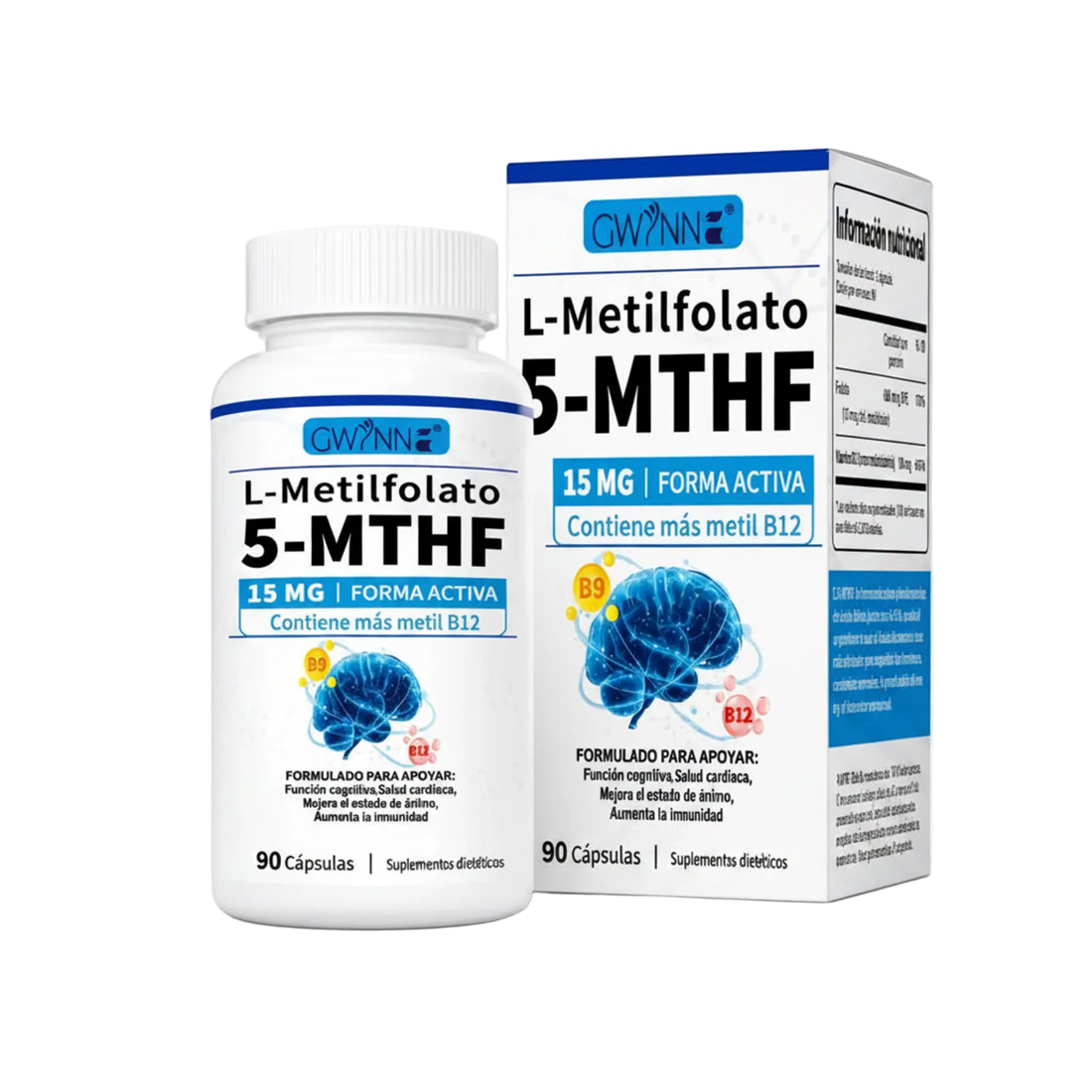 L-Metilfolato 5-MTHF 15mg – GWYNNE® | 90 Cápsulas Forma Activa