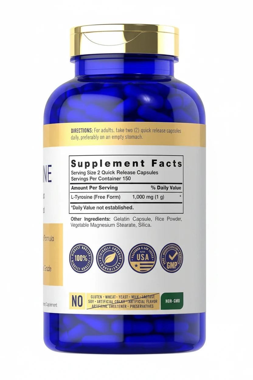300 Cápsulas de L-tyrosine Premium con 1000mg por servicio - Carlyle
