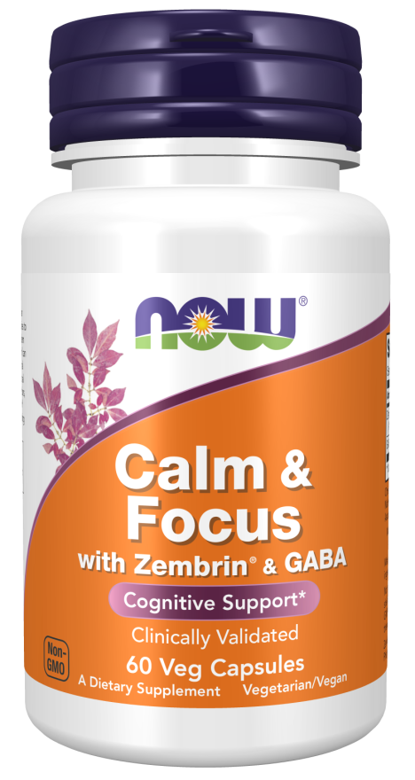 Frasco oficial NOW Calm & Focus with Zembrin y GABA, 60 cápsulas vegetales