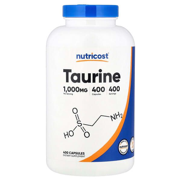 Frasco oficial Nutricost Taurine 1000 mg, 400 cápsulas