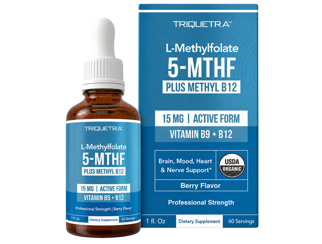 L-Methylfolate 5-MTHF Plus Methyl B12 15mg – TRIQUETRA™ | Gotas Orgánicas 60 Servicios