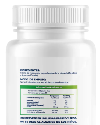 100 Cápsulas de Citrato de Magnesio 500mg - Naima