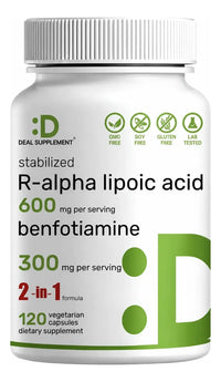 Ácido alfa-lipoico con benfotiamina, 120 cápsulas, 600 mg por porción