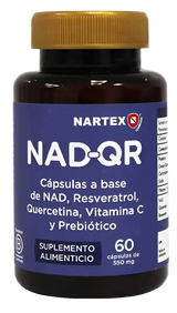 NAD-QR – Nartex Wellness | NAD + Resveratrol + Quercetina + Vit. C + Prebiótico | 60 Cápsulas