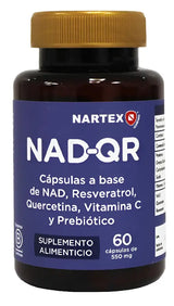 NAD-QR – Nartex Wellness | NAD + Resveratrol + Quercetina + Vit. C + Prebiótico | 60 Cápsulas