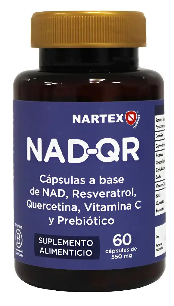 NAD-QR – Nartex Wellness | NAD + Resveratrol + Quercetina + Vit. C + Prebiótico | 60 Cápsulas
