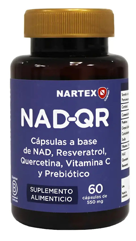 NAD-QR – Nartex Wellness | NAD + Resveratrol + Quercetina + Vit. C + Prebiótico | 60 Cápsulas