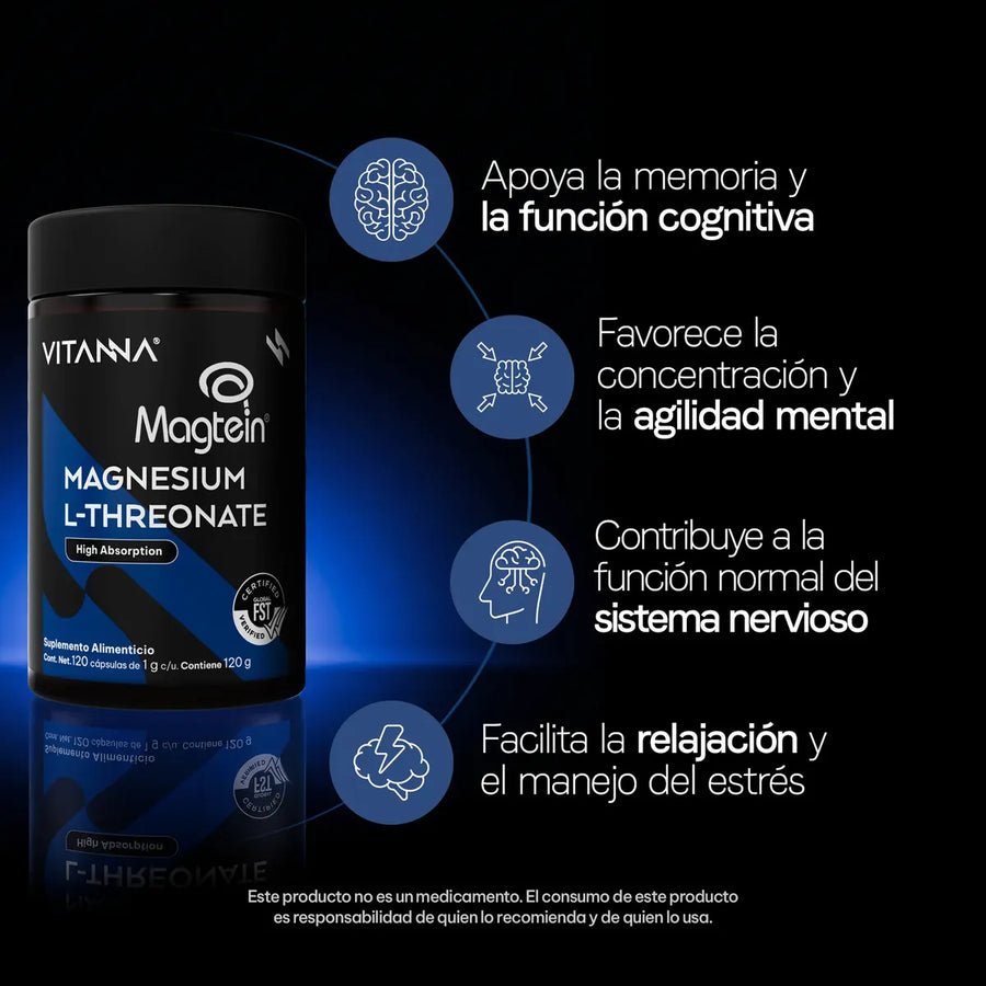 Magnesio L-treonato Magtein®, 120 cápsulas, 2,000 mg por porción