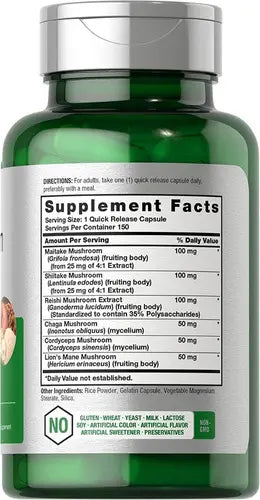 Complejo de hongos (reishi, chaga, shiitake y más), 150 cápsulas, 2,000 mg por porción