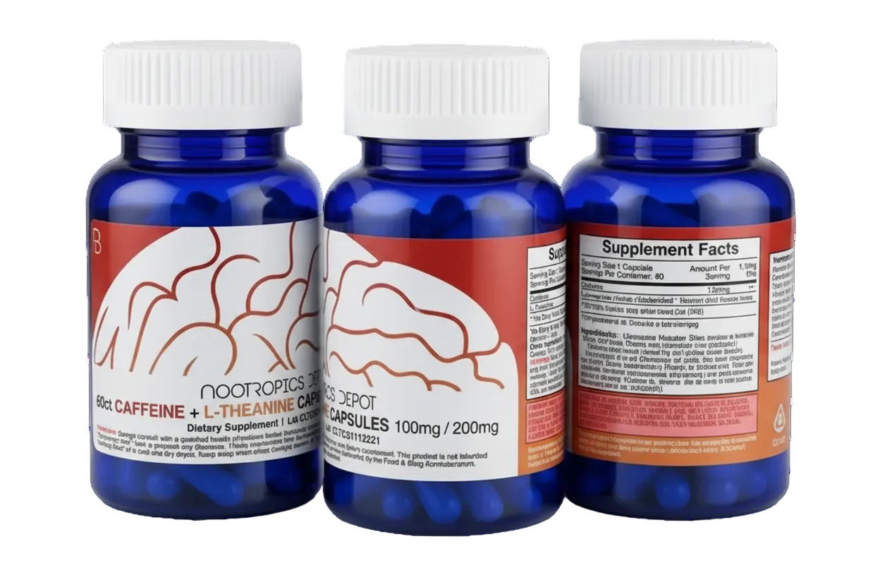 180 Cápsulas con 100mg de Cafeina y 200mg de L-Theanina - Nootropics Depot - ENVIO GRATIS DHL