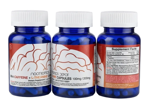 180 Cápsulas con 100mg de Cafeina y 200mg de L-Theanina - Nootropics Depot - ENVIO GRATIS DHL