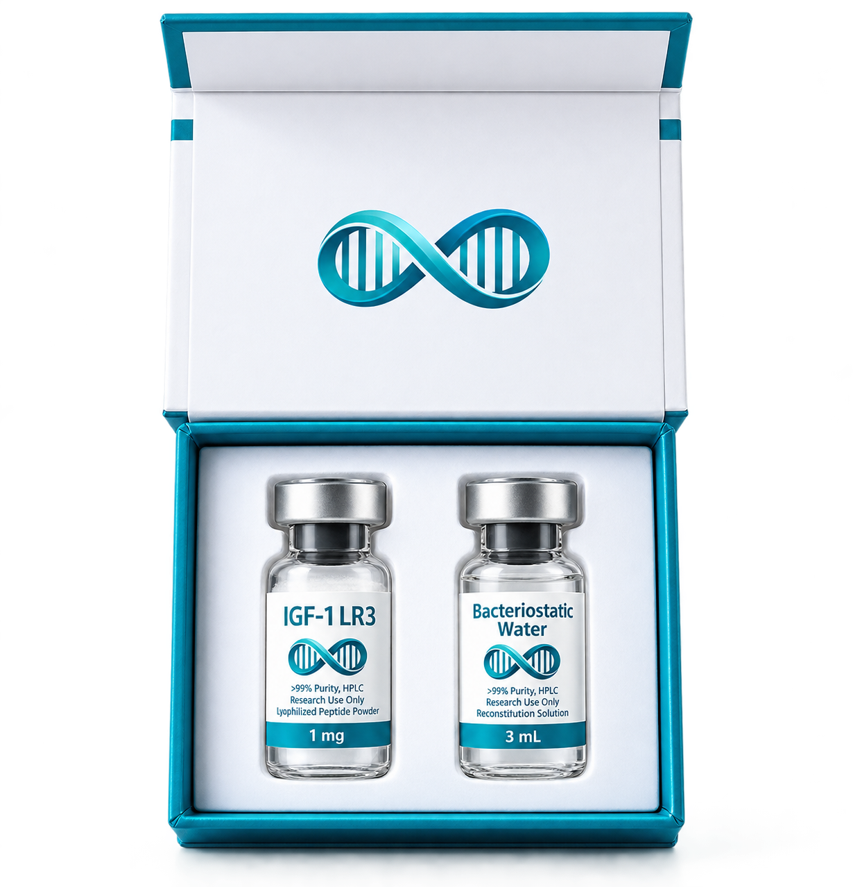 IGF-1 LR3 1mg + Bacteriostatic Water 3mL – Research Kit | ≥99% Purity HPLC