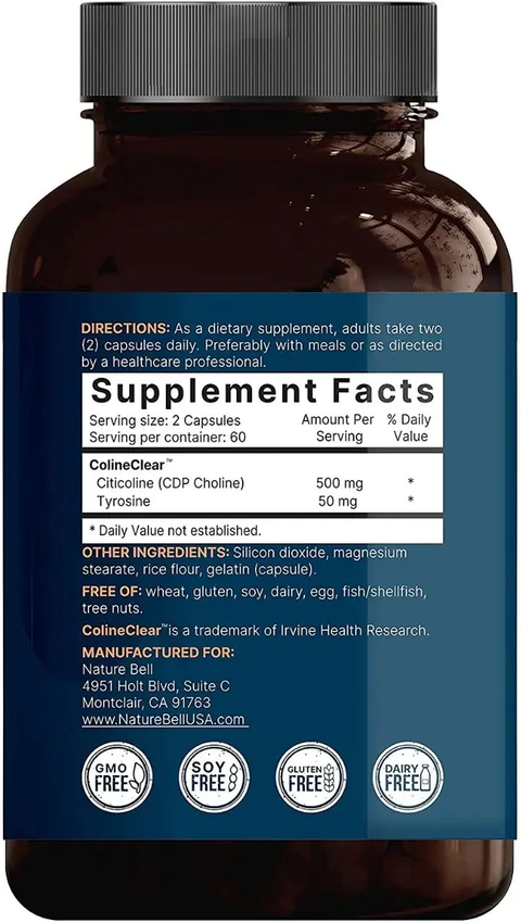 Citicolina 500 mg · 120 Cápsulas · NatureBell · CDP Colina + Tirosina