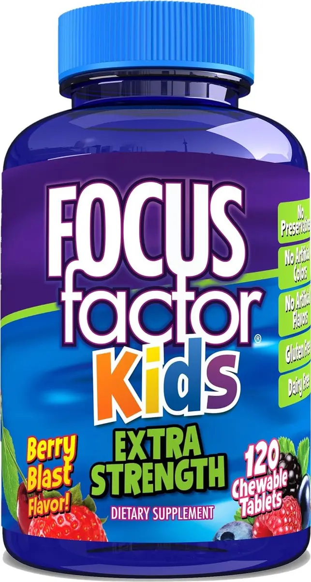 Focus Factor Kids Extra Strength · 120 Tabletas Masticables · Berry Blast