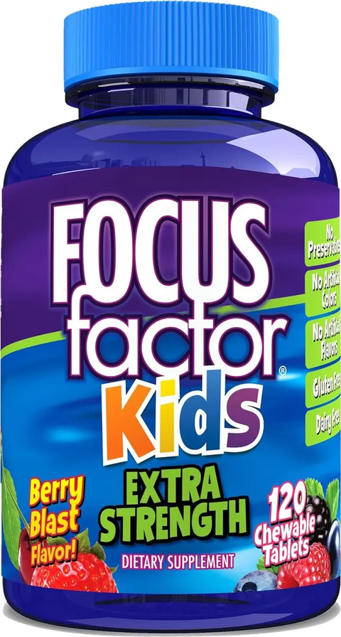 Focus Factor Kids Extra Strength · 120 Tabletas Masticables · Berry Blast