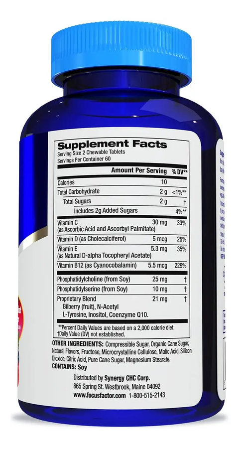 Focus Factor Kids Extra Strength · 120 Tabletas Masticables · Berry Blast