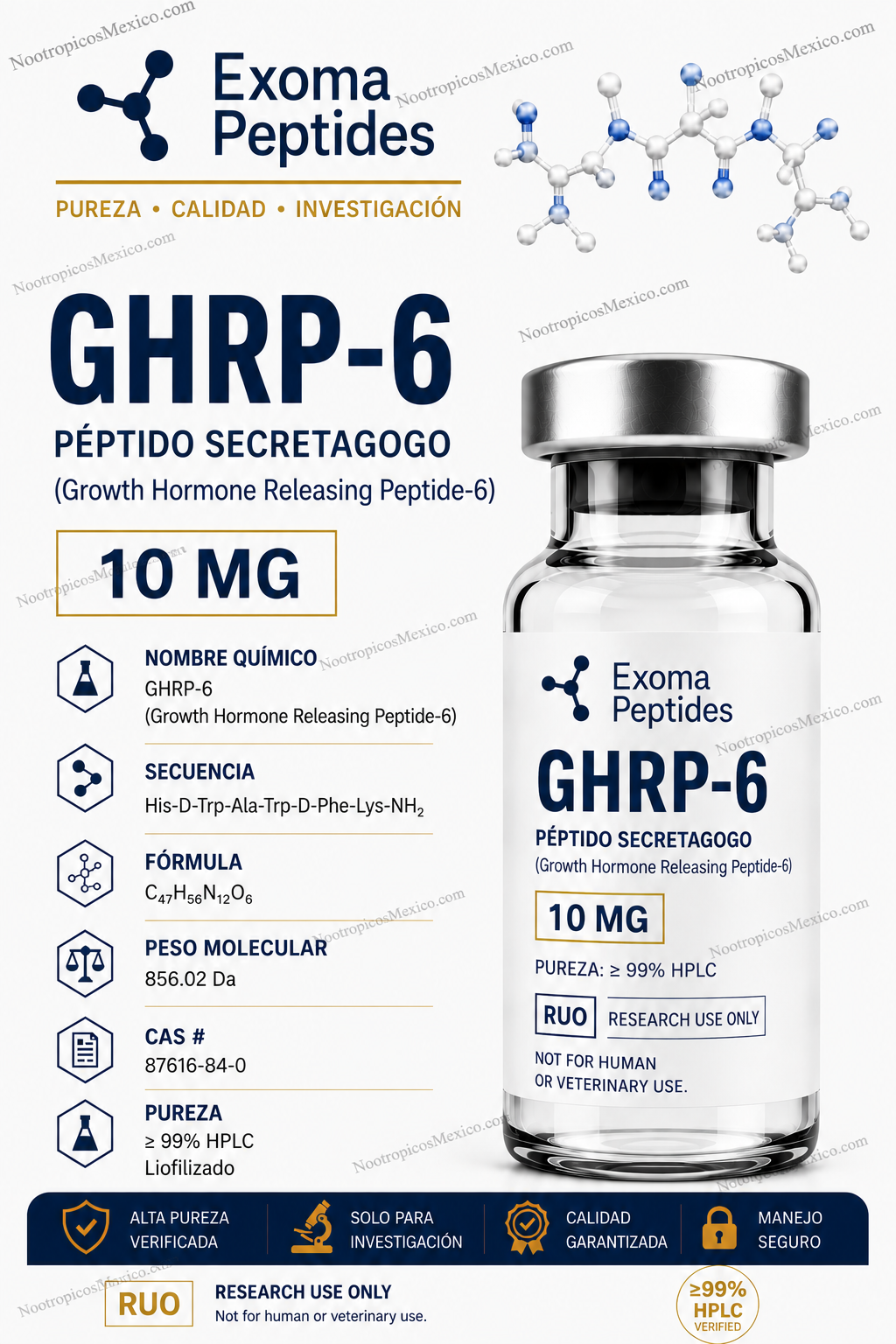 GHRP-6 vial 10mg – Exoma Peptides
