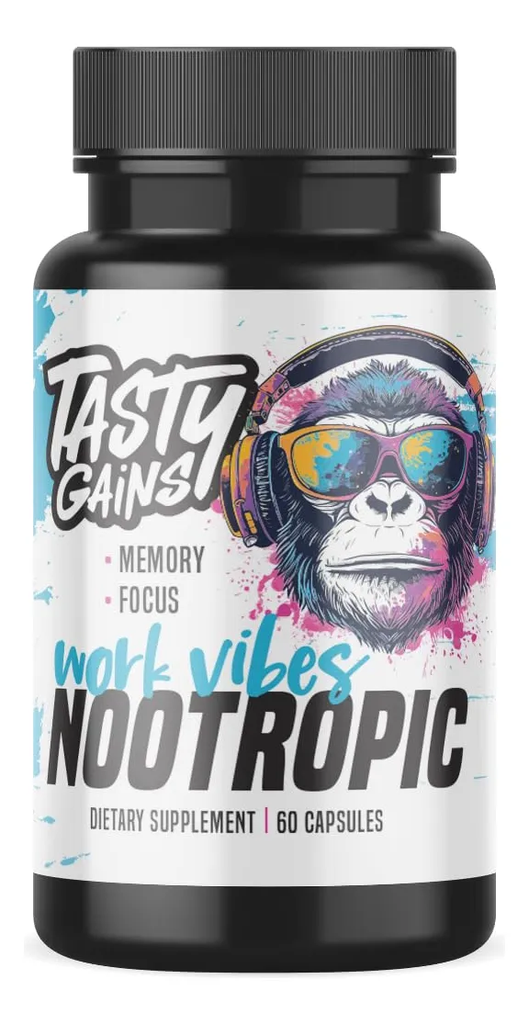 Work Vibes Nootropic · 60 Cápsulas · Tasty Gains · Memoria + Enfoque