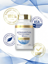 Astaxantina 12 mg · 120 Cápsulas Blandas · Carlyle · con Aceite de Coco Virgen