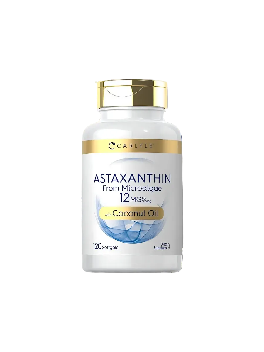 Astaxantina 12 mg · 120 Cápsulas Blandas · Carlyle · con Aceite de Coco Virgen