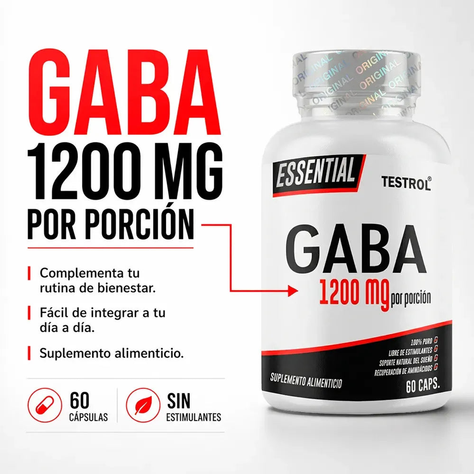 GABA 1200mg 60 cápsulas – Essential Testrol