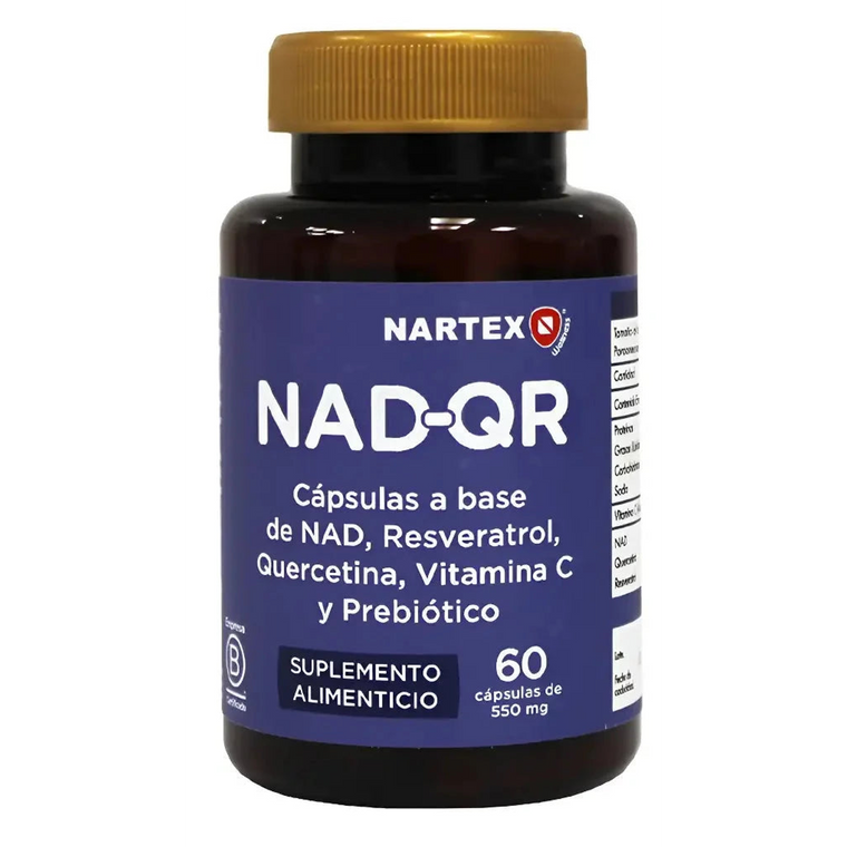 NAD-QR – Nartex Wellness | NAD + Resveratrol + Quercetina + Vit. C + Prebiótico | 60 Cápsulas