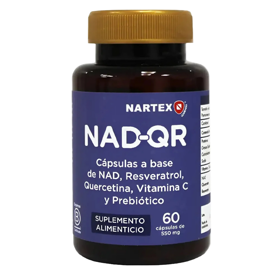 NAD-QR – Nartex Wellness | NAD + Resveratrol + Quercetina + Vit. C + Prebiótico | 60 Cápsulas